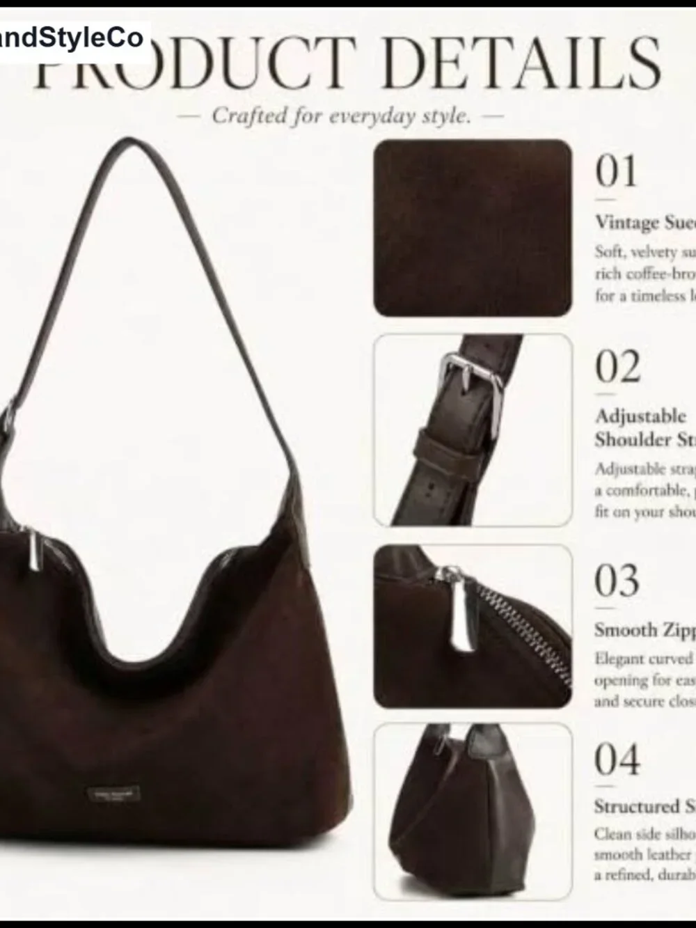 Slouchy Hobo Bag Women Faux Suede Adjustable Shoulder Purse Crossbody